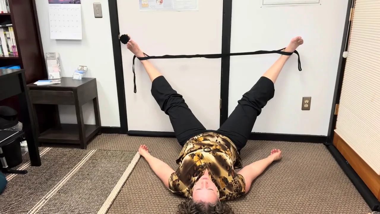 Emily relaxing into the stretch with the half dome supporting the low back